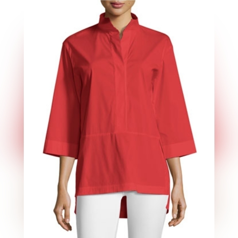 Lafayette 148 Dylan Italian Orange Cotton Stretch Tunic Blouse